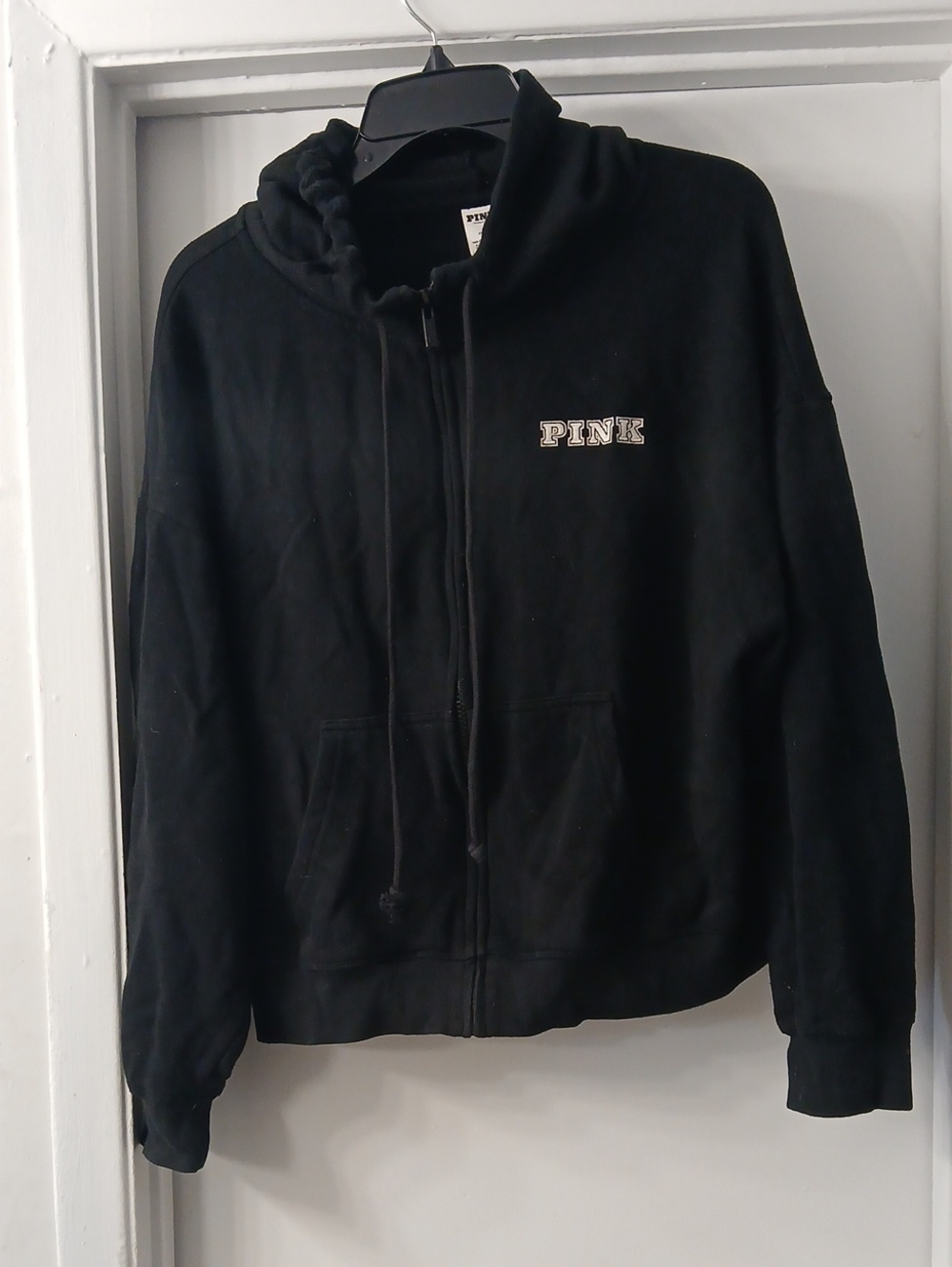 PINK Victoria's Secret Black Zip Hoodie with Small Logo